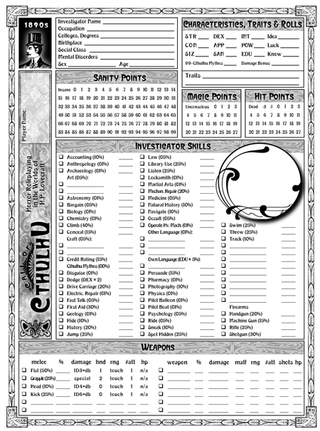 call of cthulhu 7e character sheet call of cthulhu 7e character sheet